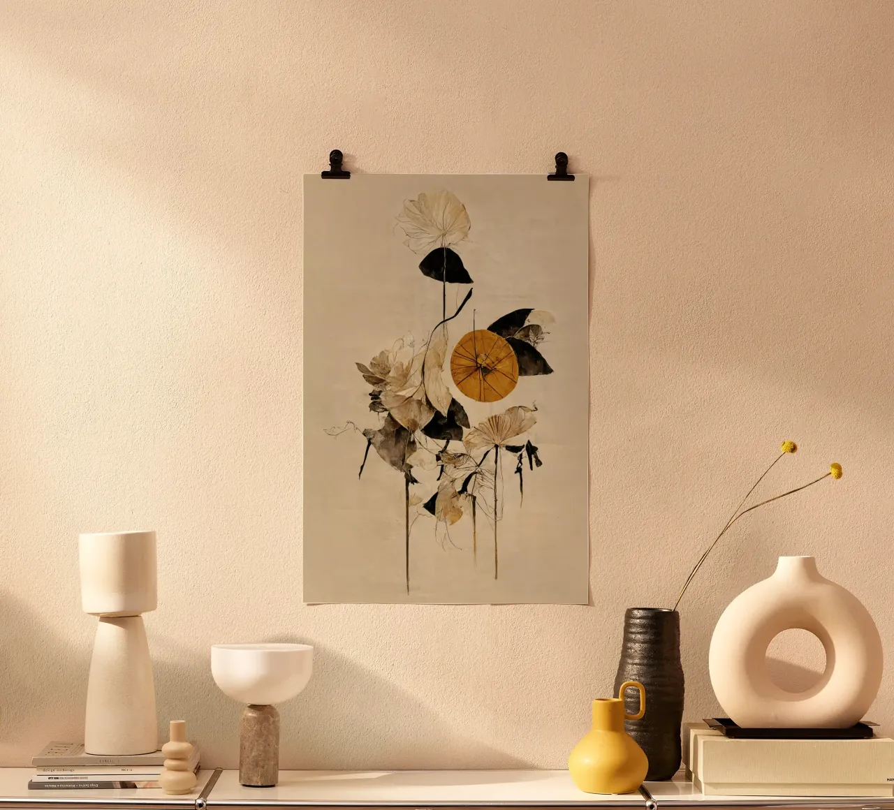 The Golden Wheel poster con telaio in legno da treechild