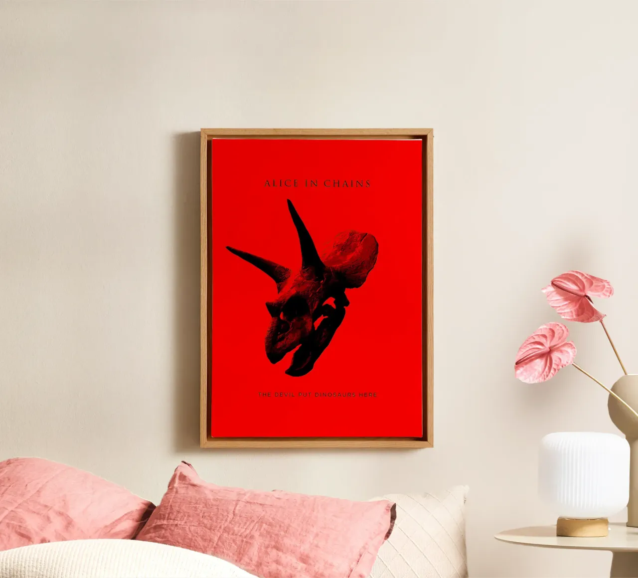 Alice inChains de duivel zette dinosaurussen hier canvas met Baklijst van shiners
