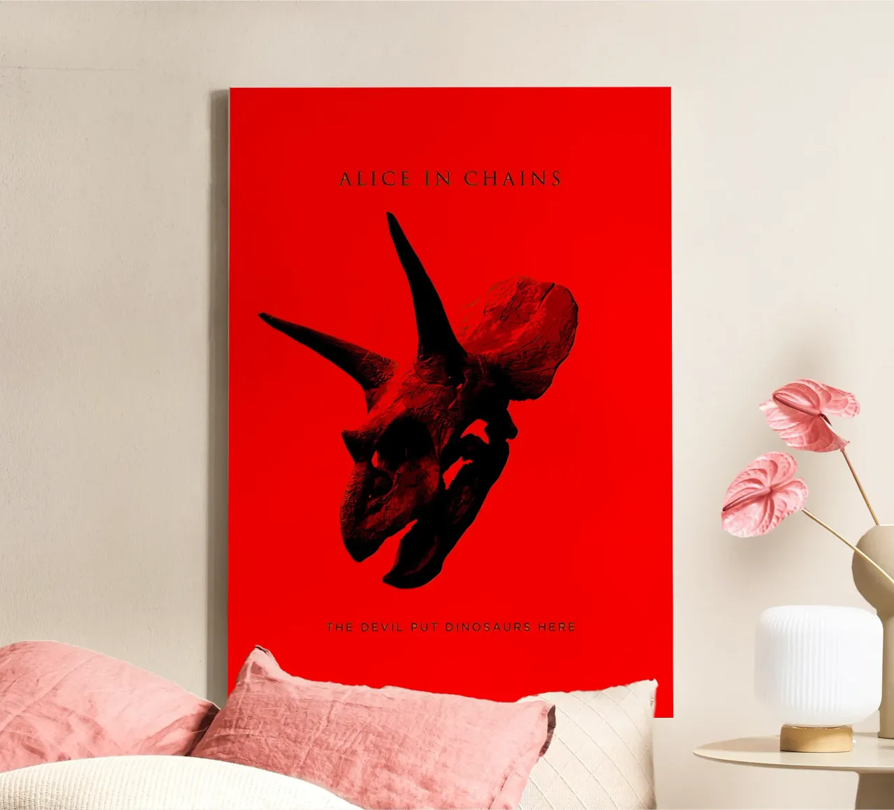 Alice inChains de duivel zette dinosaurussen hier canvas met Baklijst van shiners