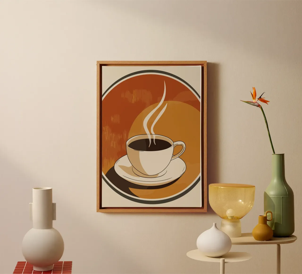 Coffee break in retro style canvas with Floater frame by pixelbull - medieval art and more