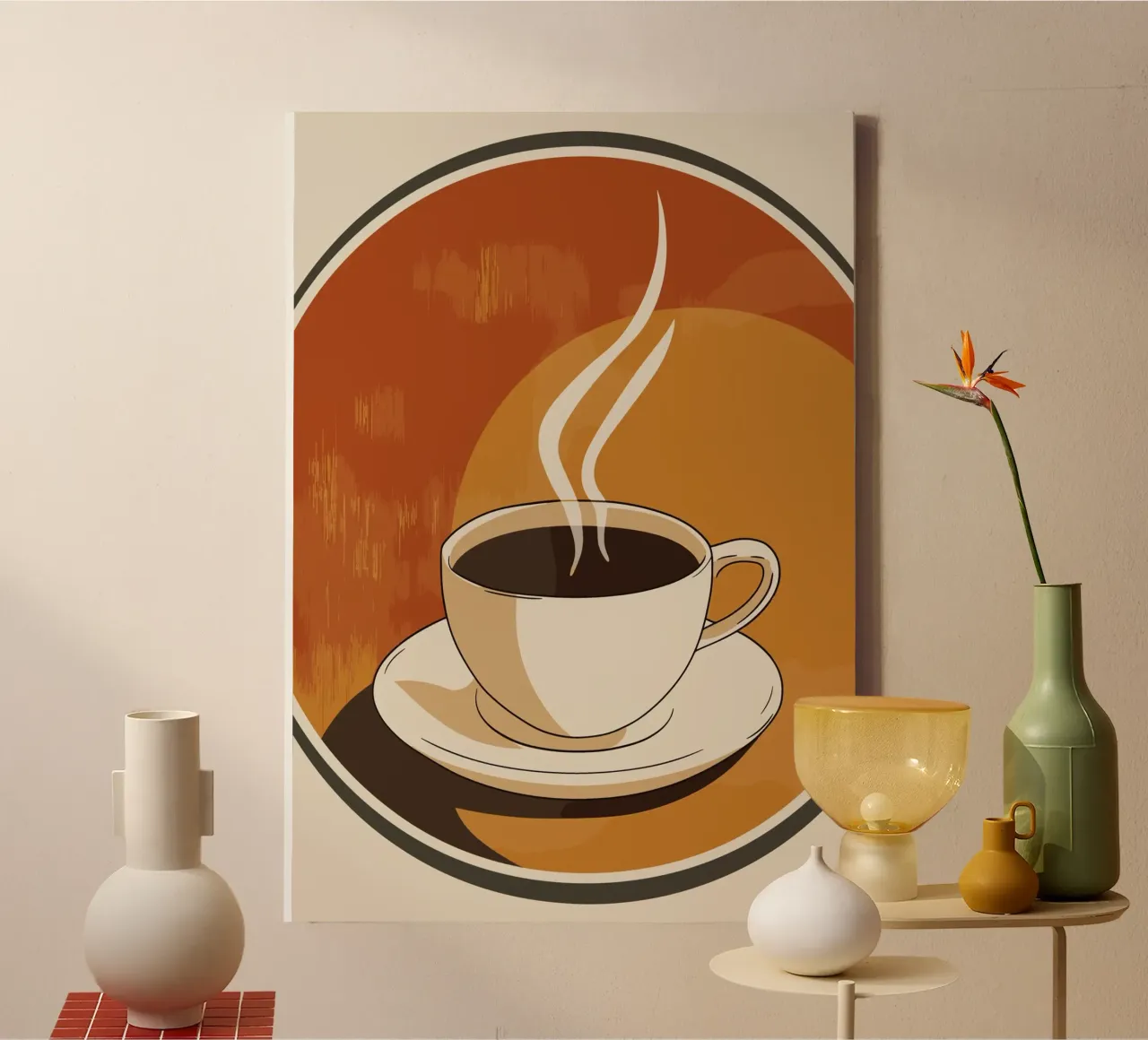 Coffee break in retro style canvas with Floater frame by pixelbull - medieval art and more