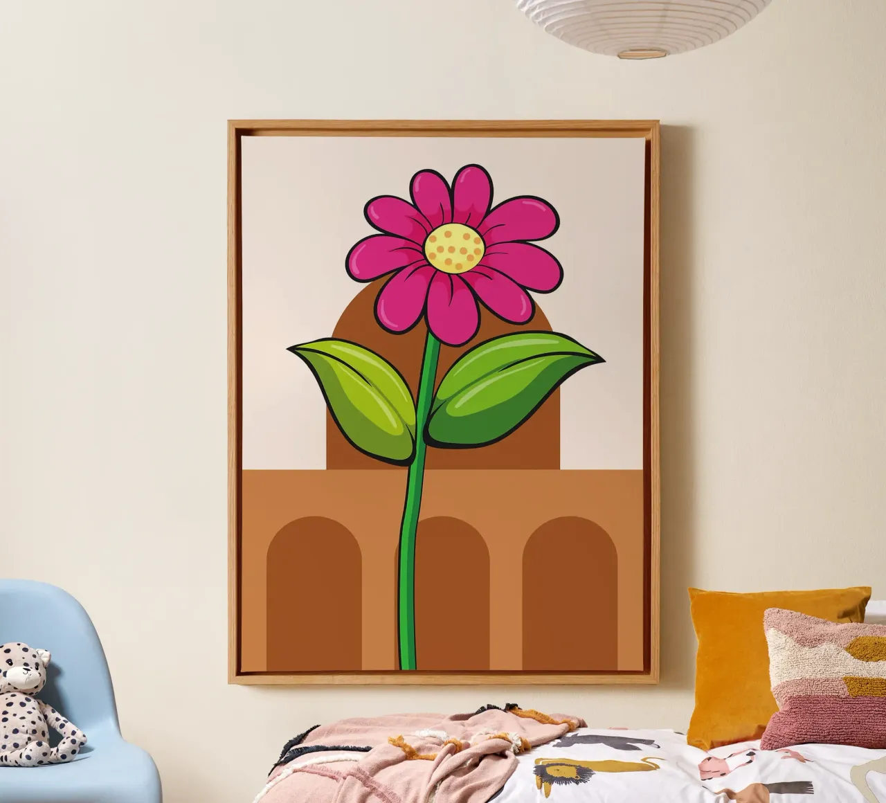 Fiore di cartone animato con sfondo ad arco tela con Cornice a cassetta da Sabine Klein