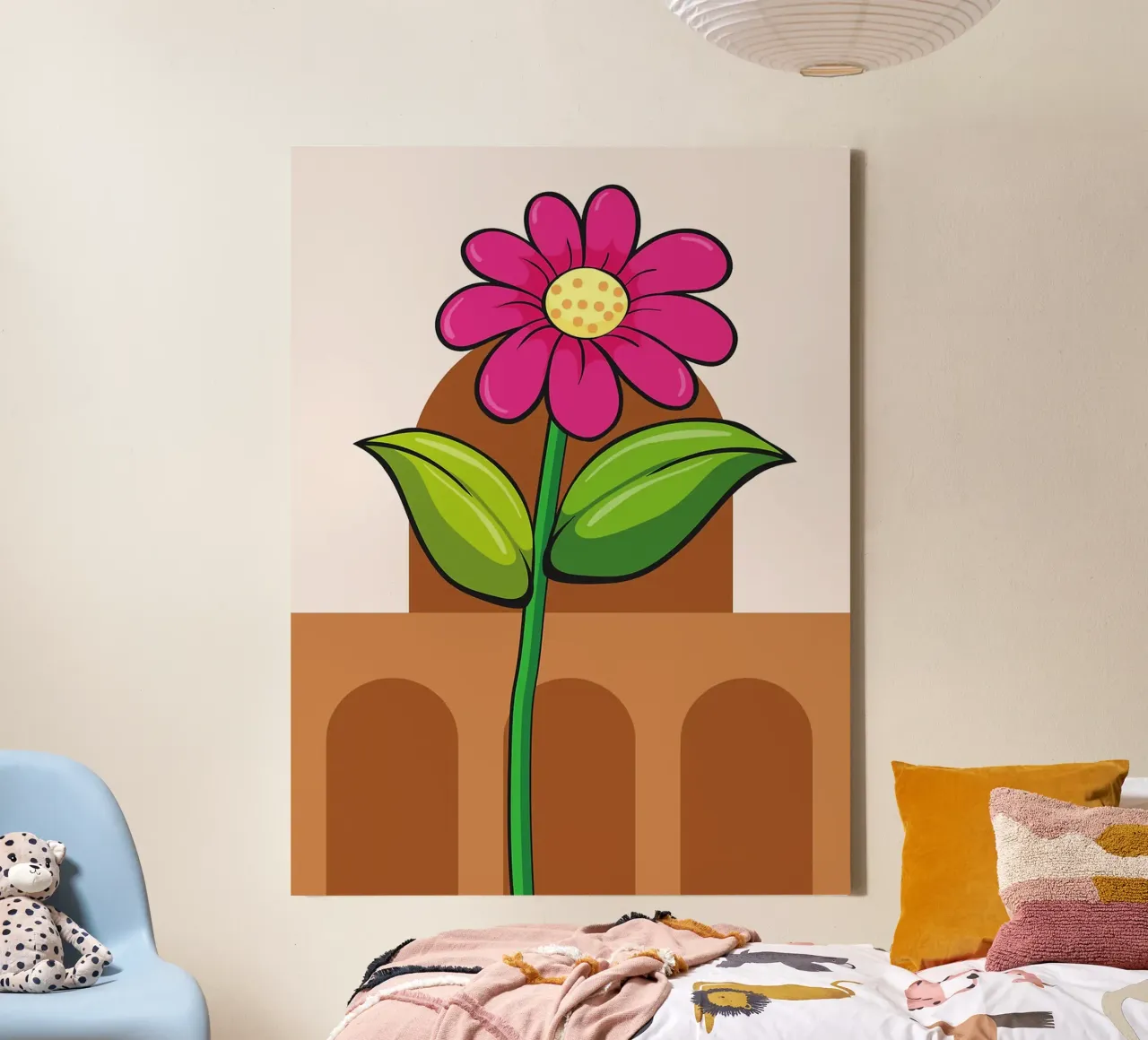 Fiore di cartone animato con sfondo ad arco tela con Cornice a cassetta da Sabine Klein