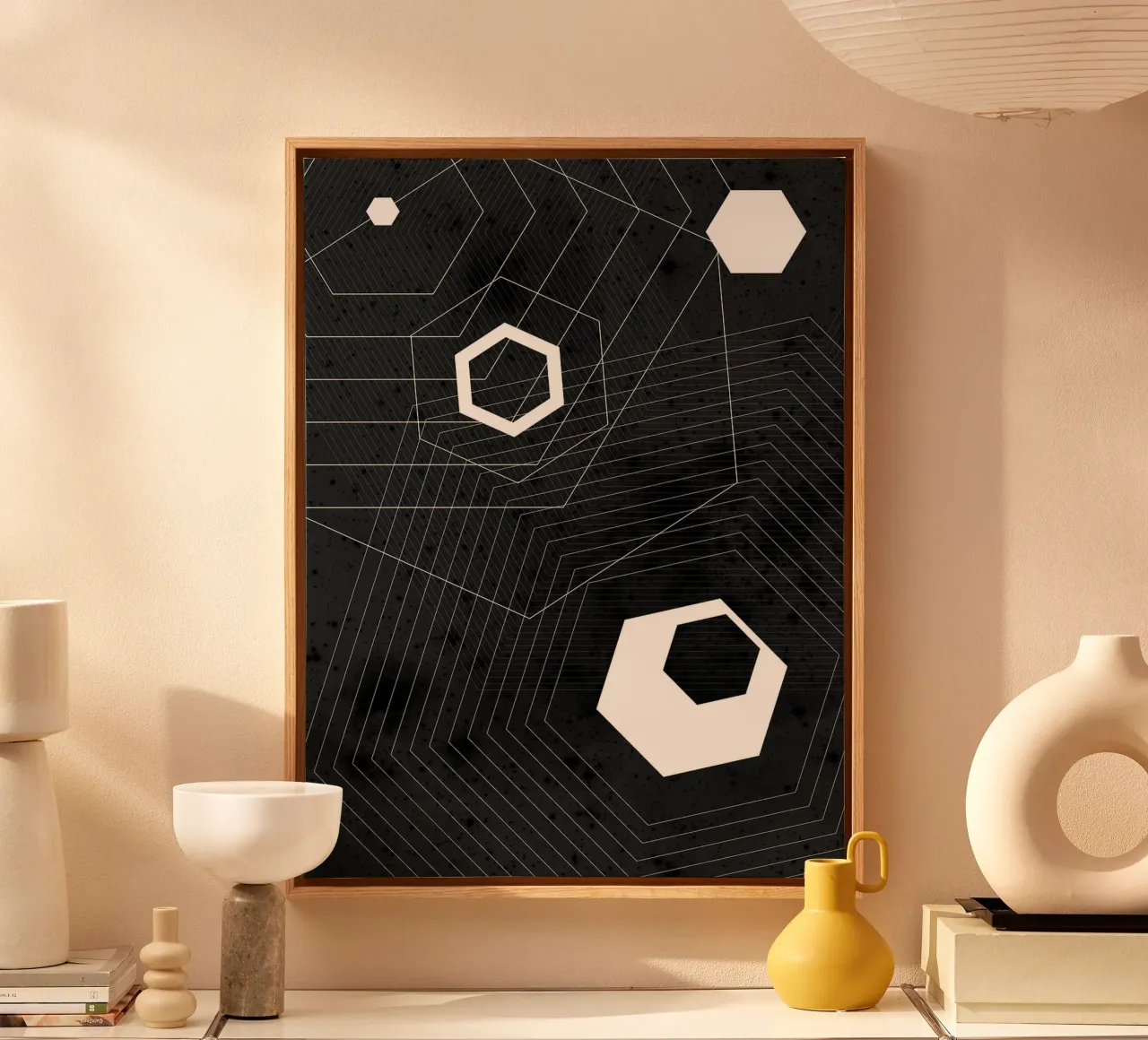 Geometrico in bianco e nero tela con Cornice a cassetta da Sabine Klein