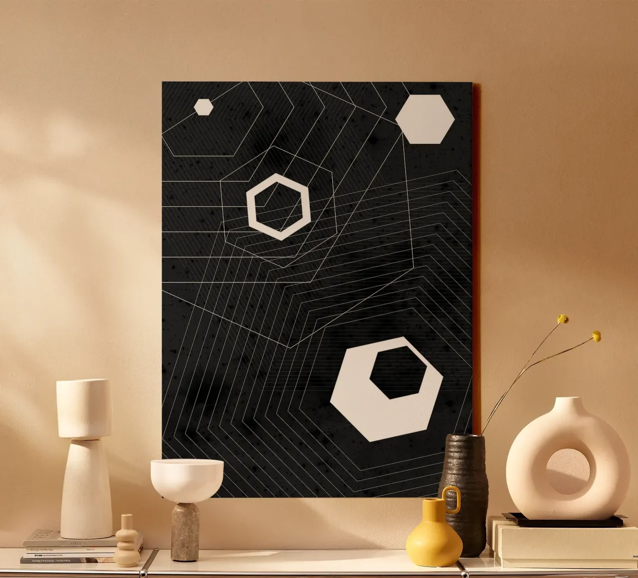 Geometrico in bianco e nero tela con Cornice a cassetta da Sabine Klein