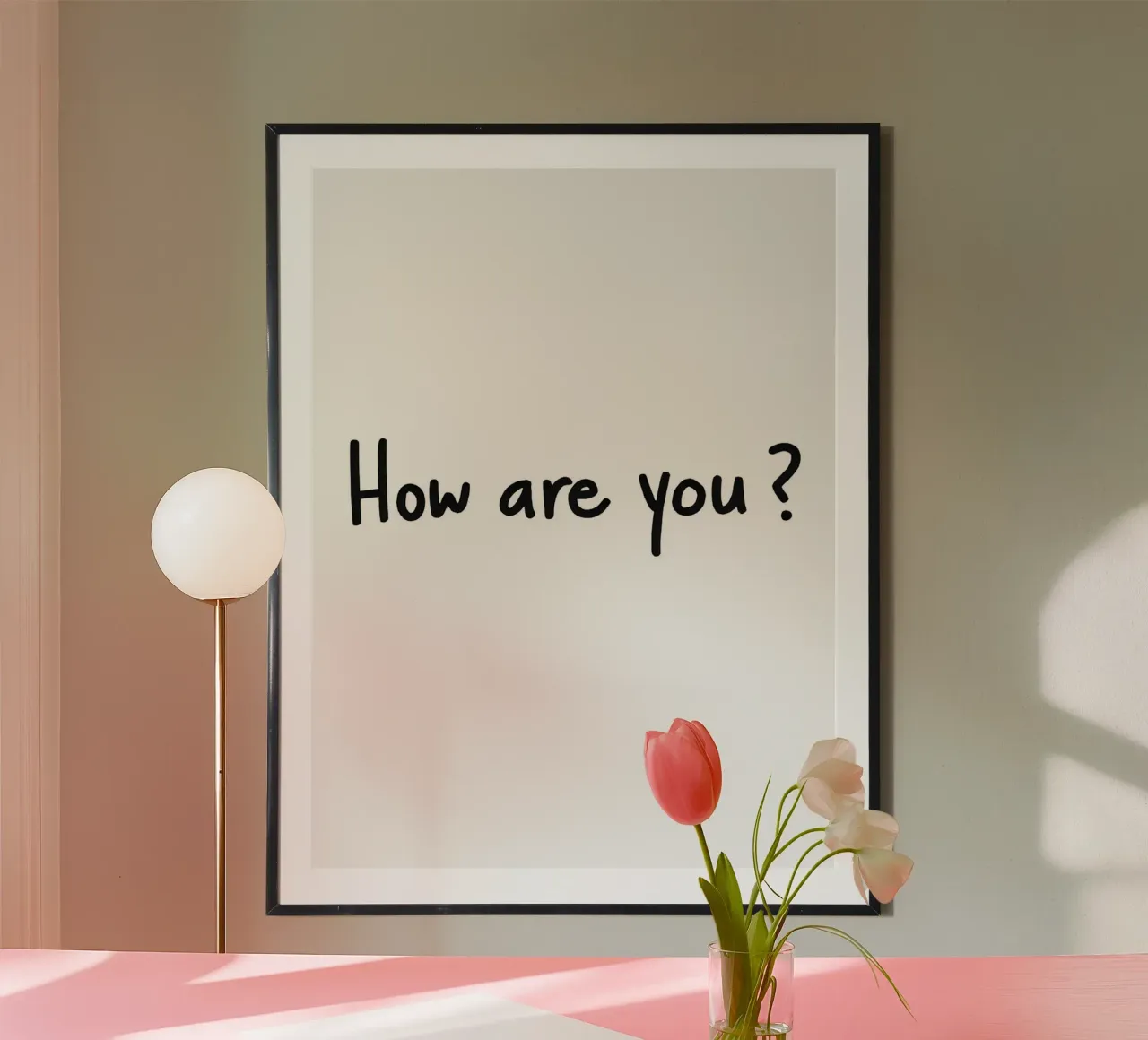 Wie geht es Ihnen_ Text Art Poster mit Holzrahmen von Sabine Klein