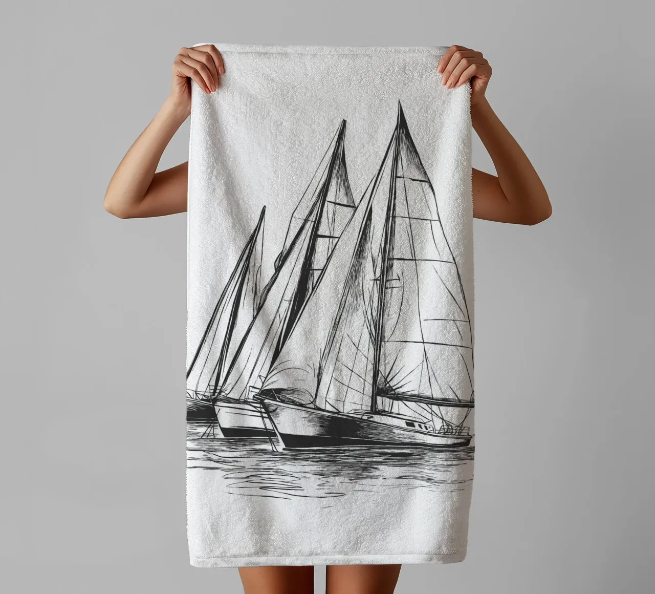 Sailing regatta in sketch form towel by pixelbull - medieval art and more