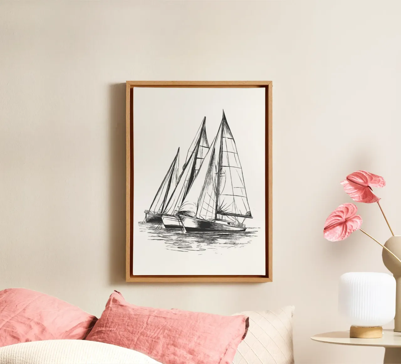 Sailing regatta in sketch form canvas with Floater frame by pixelbull - medieval art and more