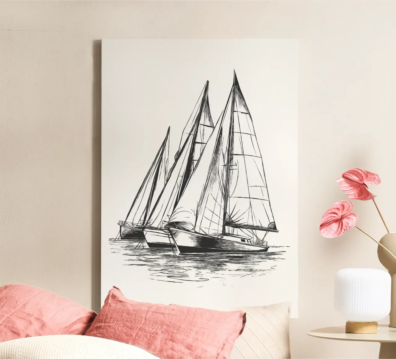 Sailing regatta in sketch form canvas with Floater frame by pixelbull - medieval art and more