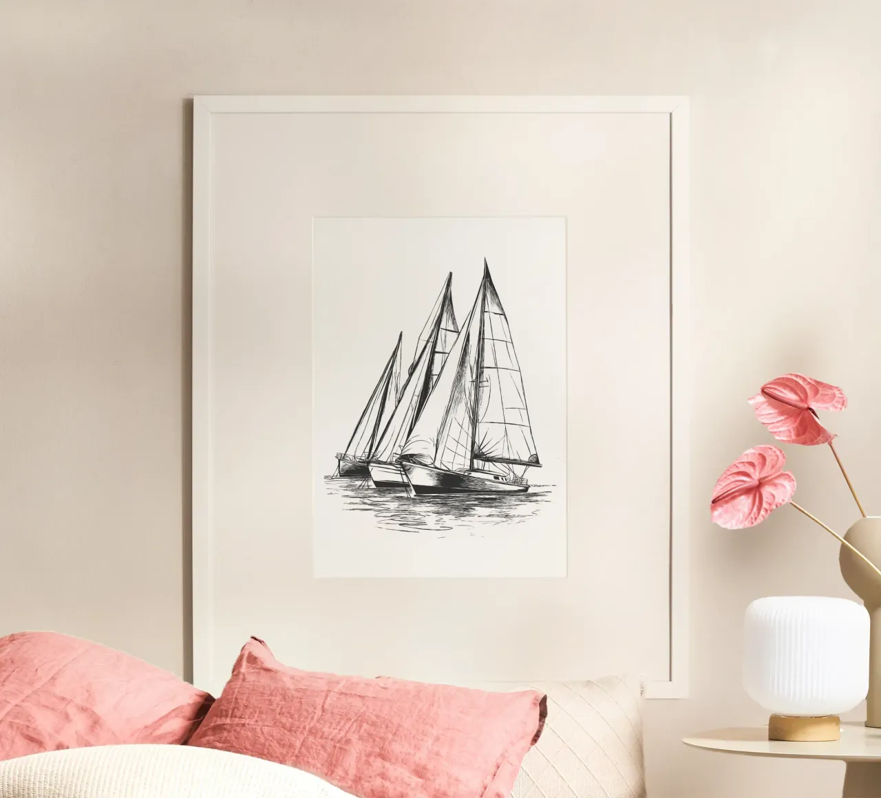 Sailing regatta in sketch form poster with wooden frame by pixelbull - medieval art and more