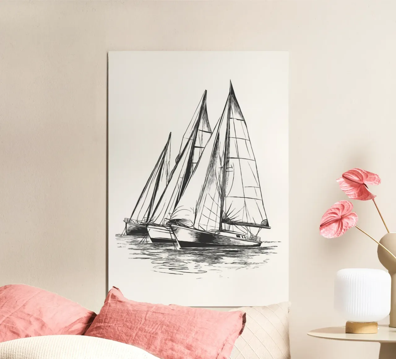 Sailing regatta in sketch form poster with wooden frame by pixelbull - medieval art and more