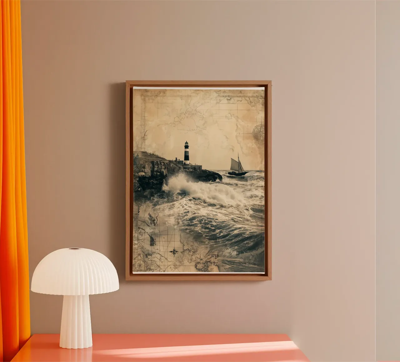 Storm watch at the old lighthouse canvas with Floater frame by pixelbull - medieval art and more