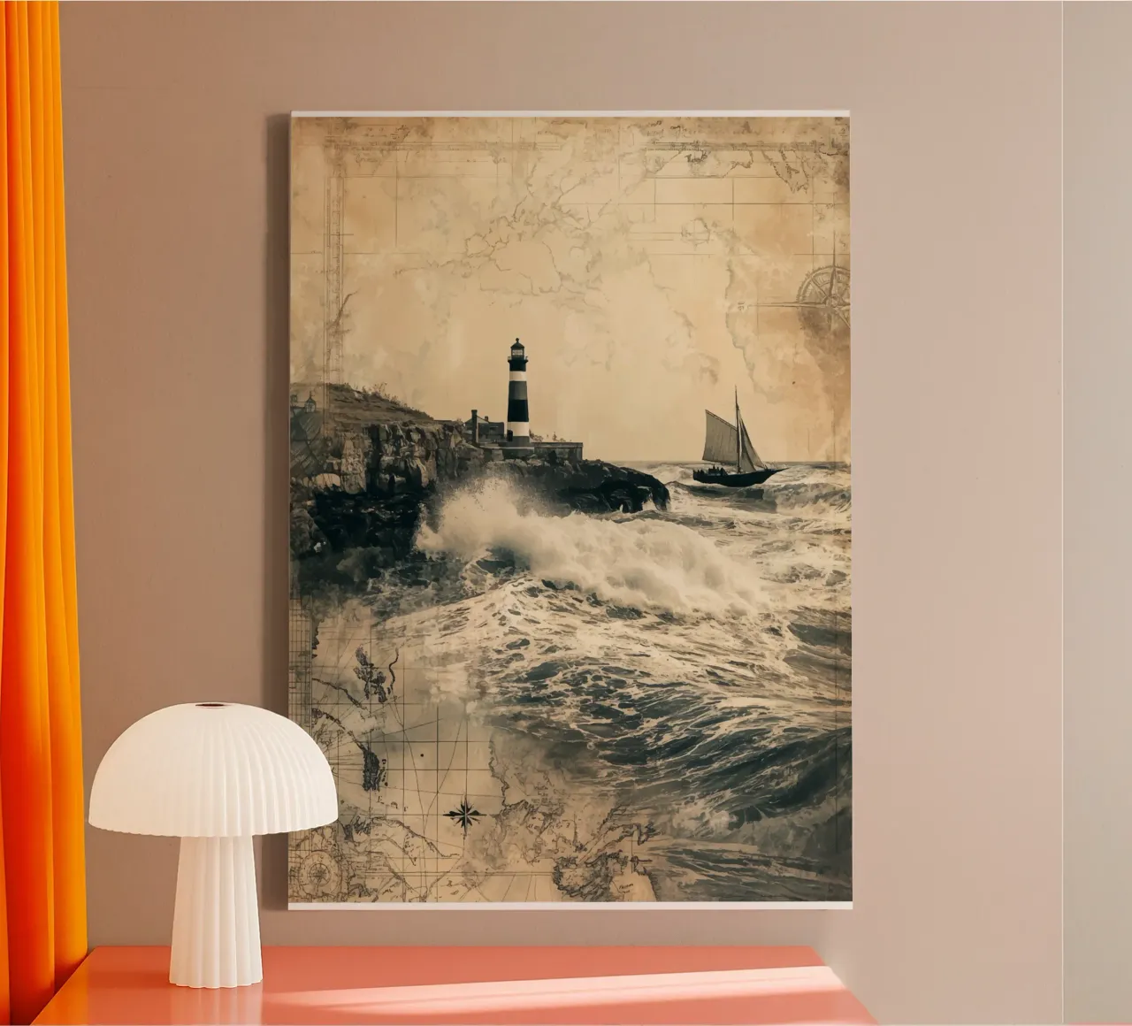 Storm watch at the old lighthouse canvas with Floater frame by pixelbull - medieval art and more