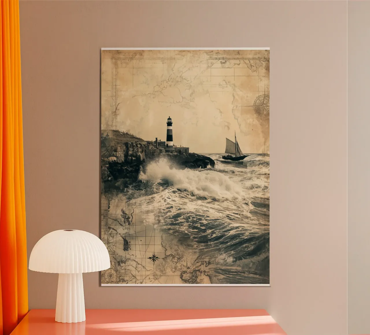 Vigilanza sulle tempeste al vecchio faro poster con telaio in legno da pixelbull - medieval art and more