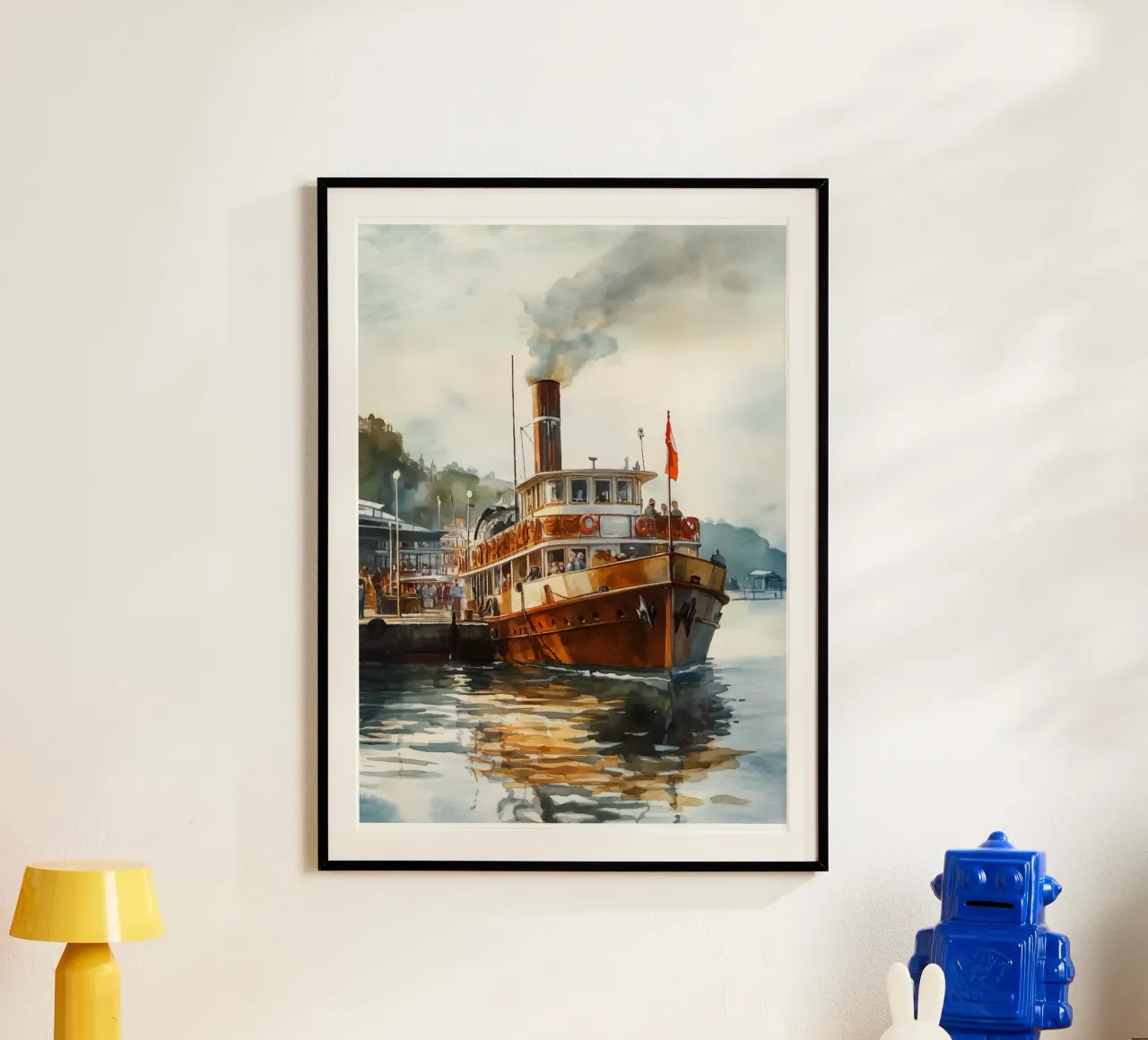 Dampfschiff im Hafenleben Poster von pixelbull - medieval art and more