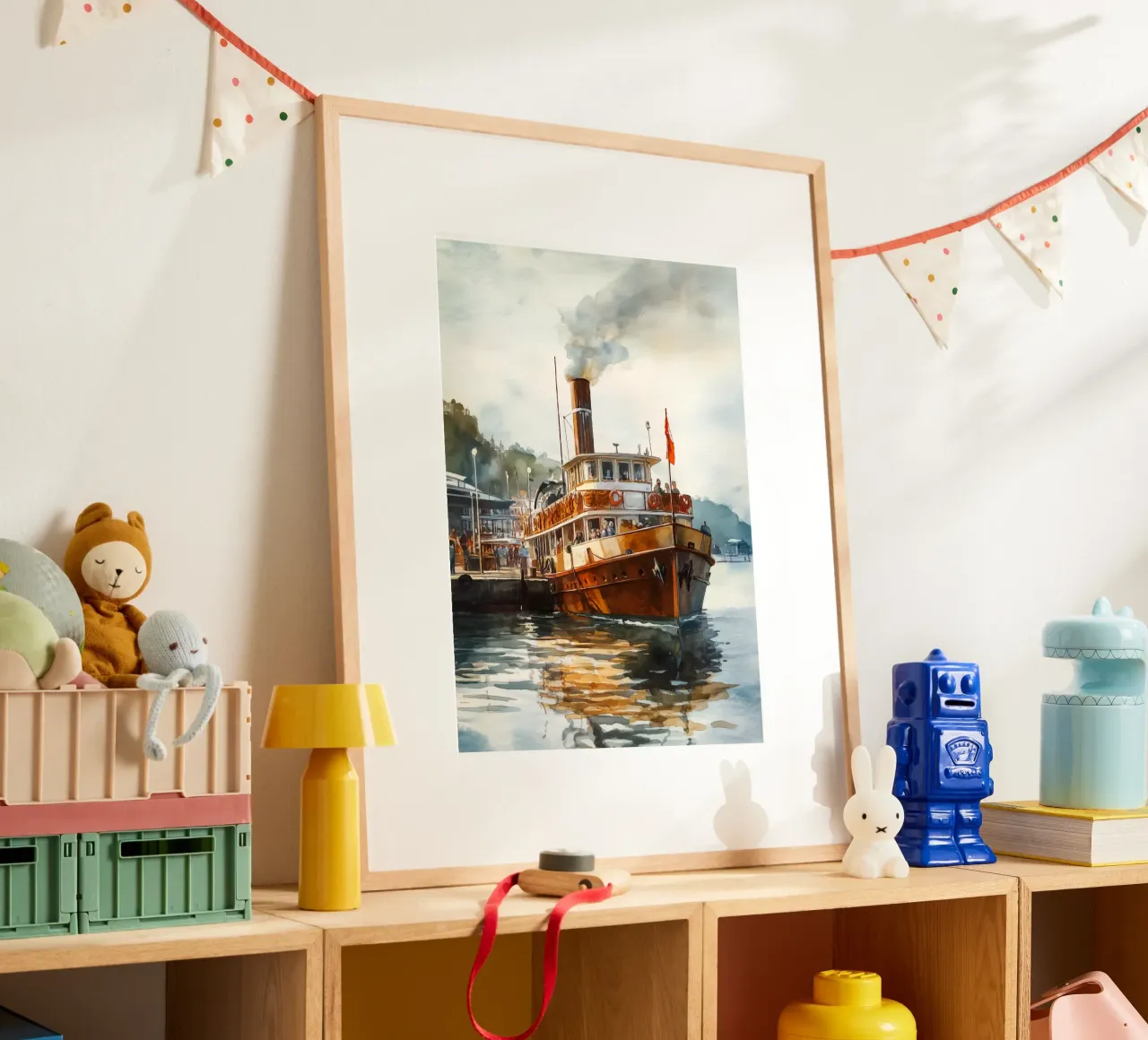 Dampfschiff im Hafenleben Poster von pixelbull - medieval art and more