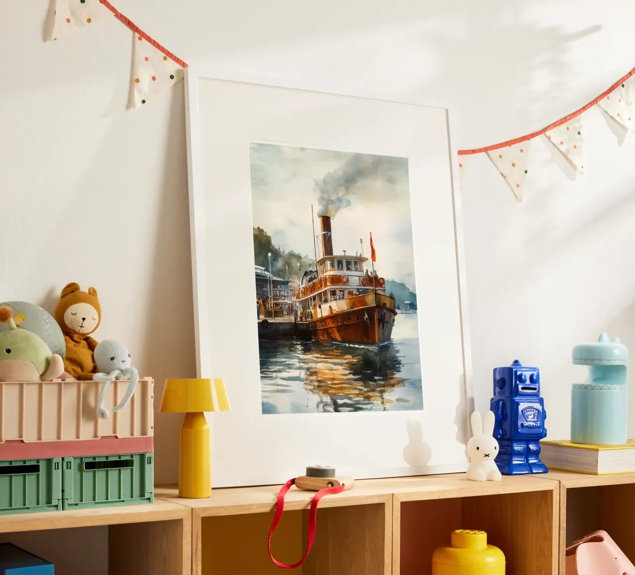 Dampfschiff im Hafenleben Poster von pixelbull - medieval art and more