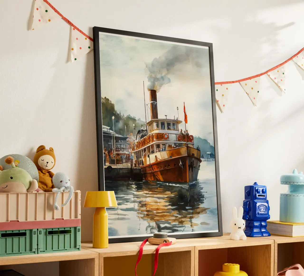 Dampfschiff im Hafenleben Poster von pixelbull - medieval art and more