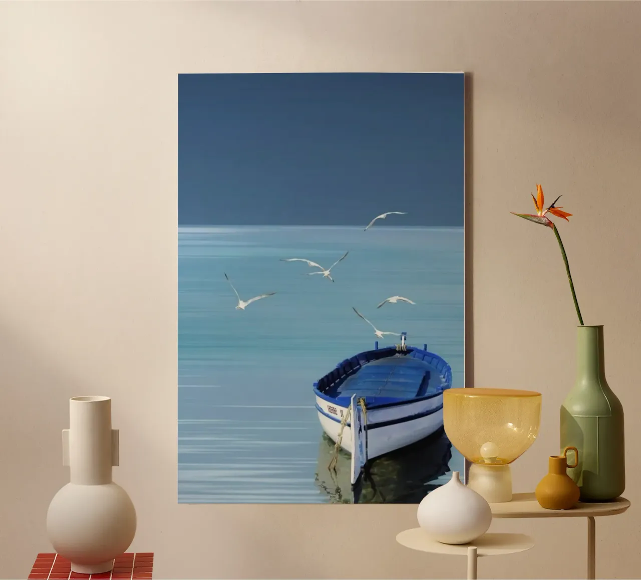 the boat with bird tela con Cornice a cassetta da melts