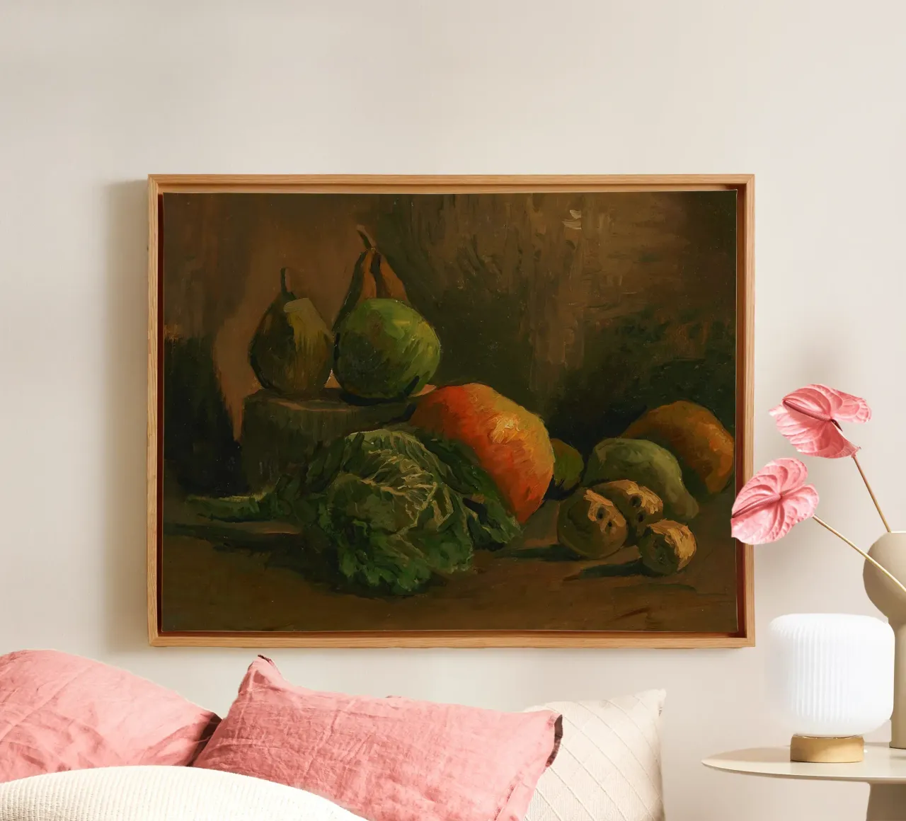 Een stilleven van fruit en groenten, 1884 canvas met Baklijst van Christopher Soto