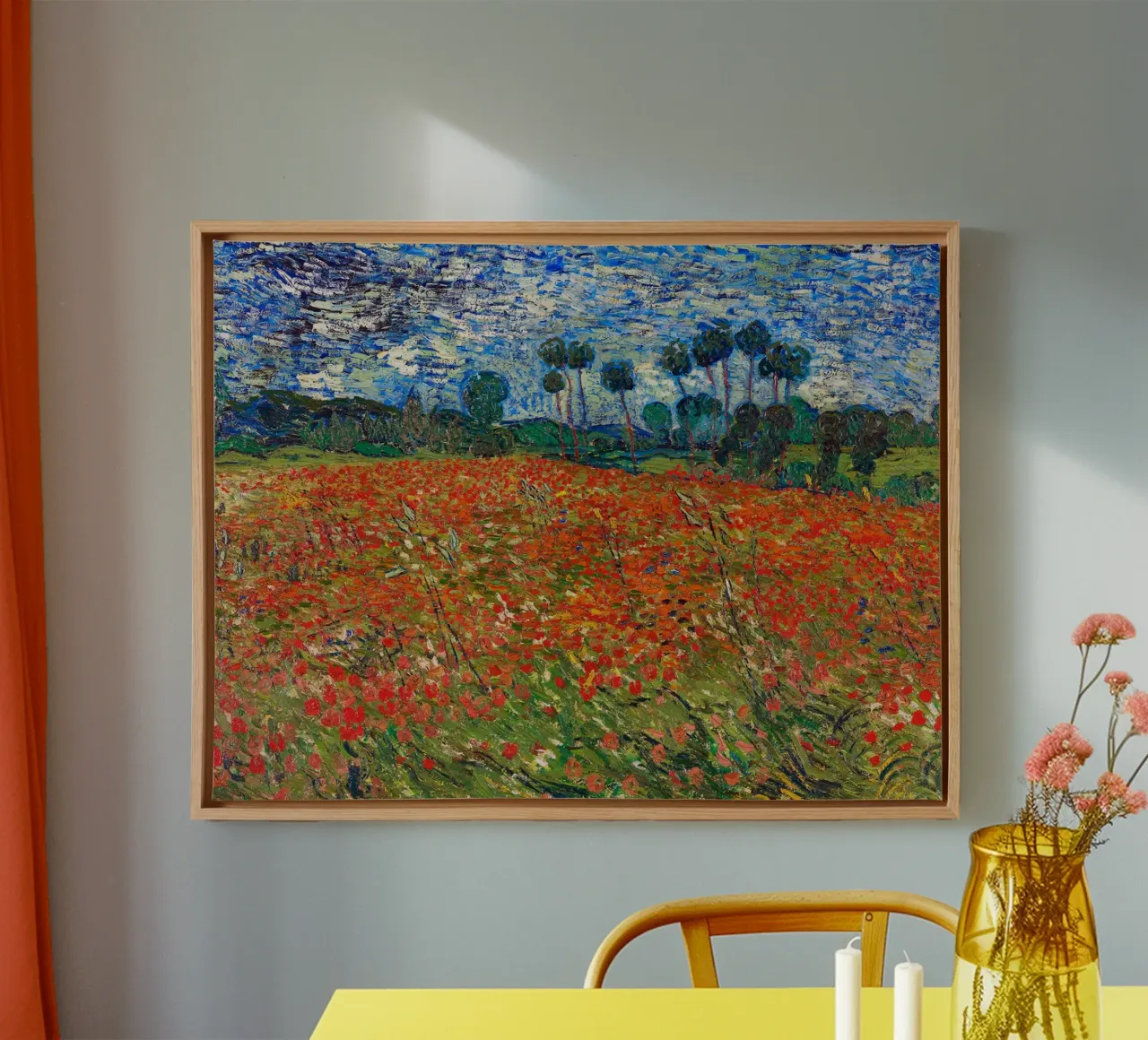 Klaprozenveld, Auvers sur Oise canvas met Baklijst van Christopher Soto