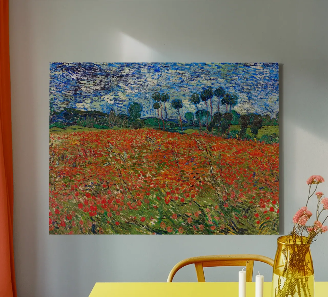 Klaprozenveld, Auvers sur Oise canvas met Baklijst van Christopher Soto