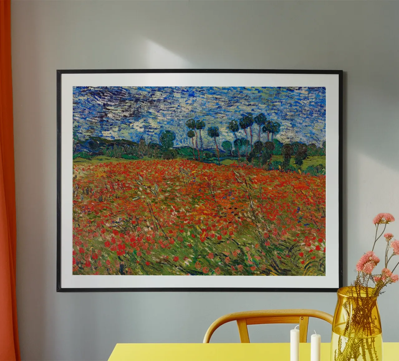 Campo di papaveri, Auvers sur Oise poster con telaio in legno da Christopher Soto