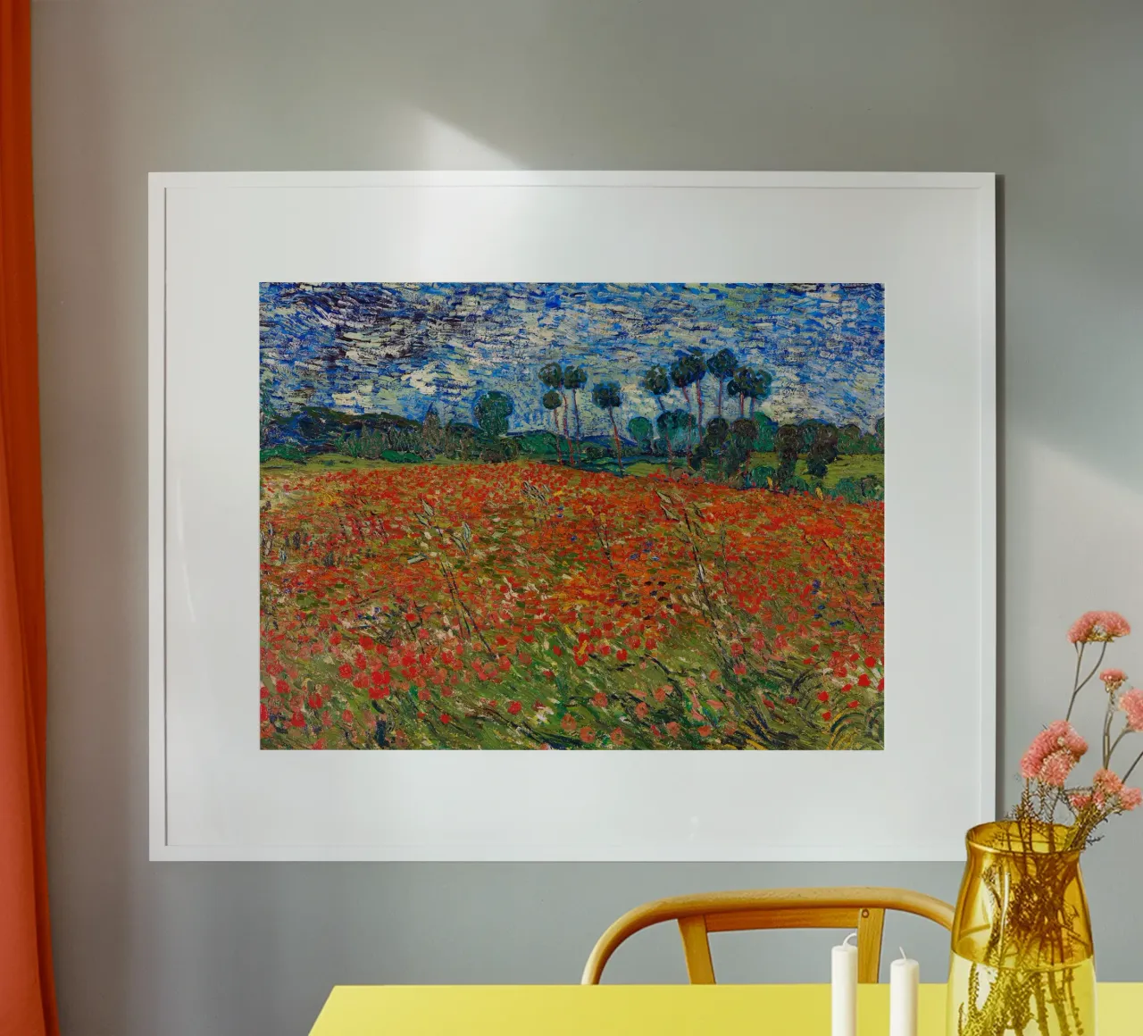 Campo di papaveri, Auvers sur Oise poster con telaio in legno da Christopher Soto
