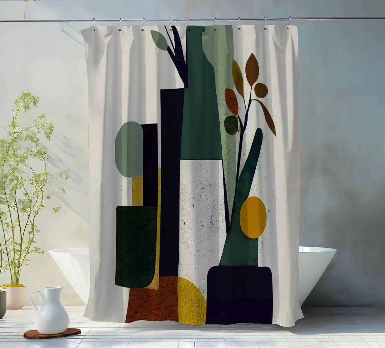 Still Life With Bottle shower curtain by treechild