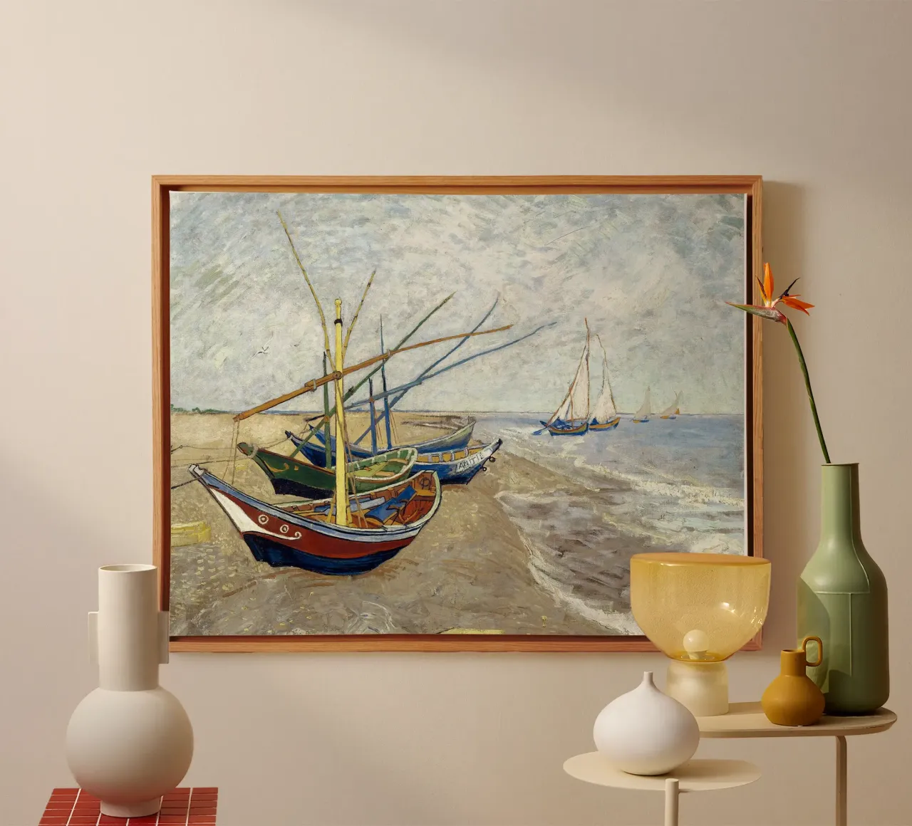 Vissersboten op het strand, Saintes Marie de la Mer canvas met Baklijst van Christopher Soto