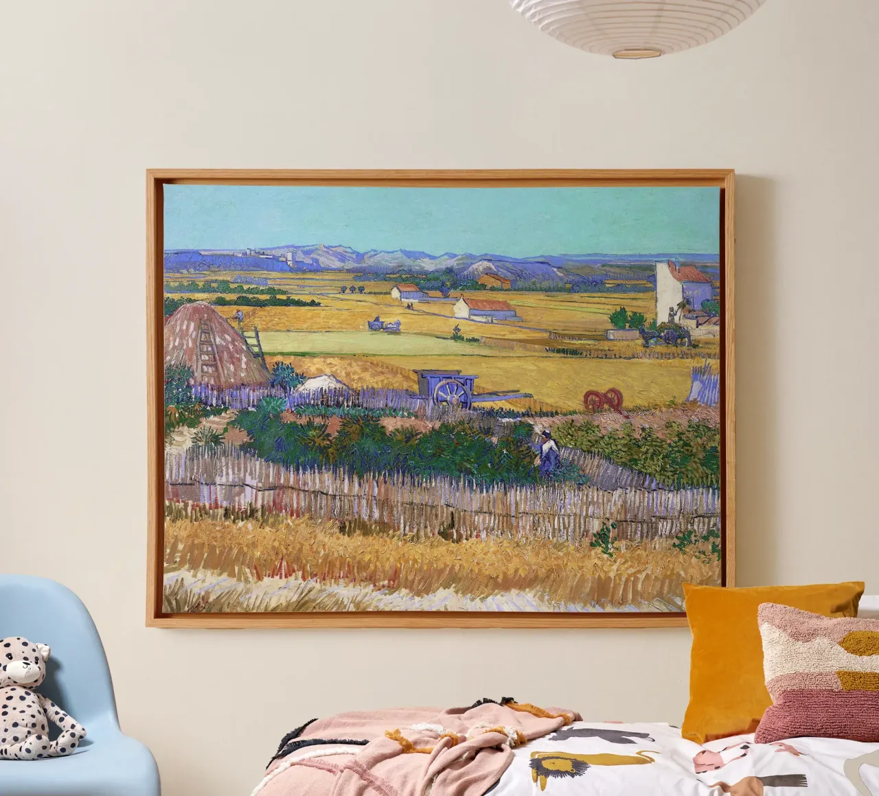 Paesaggio di vendemmia con carro blu di Vincent van Gogh tela con Cornice a cassetta da Christopher Soto