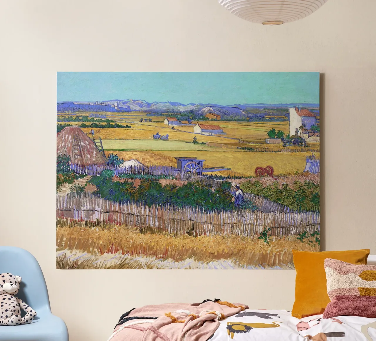 Paesaggio di vendemmia con carro blu di Vincent van Gogh tela con Cornice a cassetta da Christopher Soto