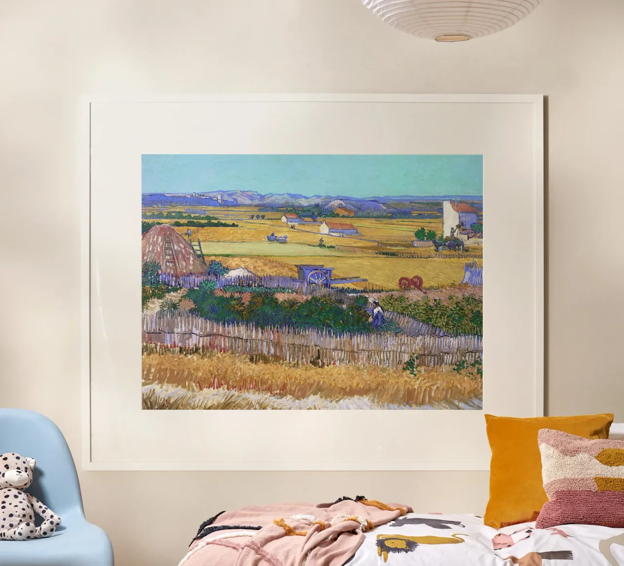 Paesaggio di vendemmia con carro blu di Vincent van Gogh poster con telaio in plastica da Christopher Soto