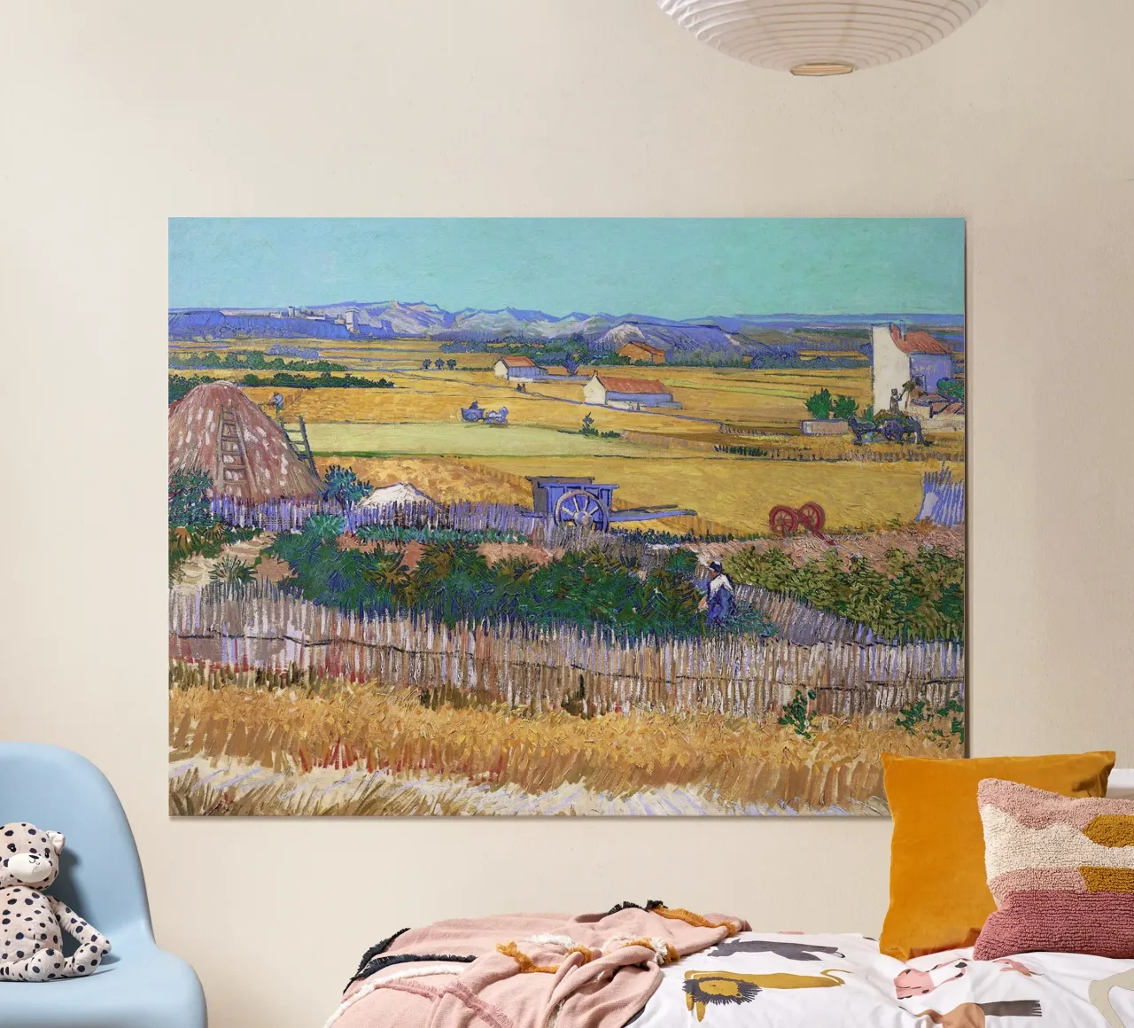 Paesaggio di vendemmia con carro blu di Vincent van Gogh poster con telaio in plastica da Christopher Soto