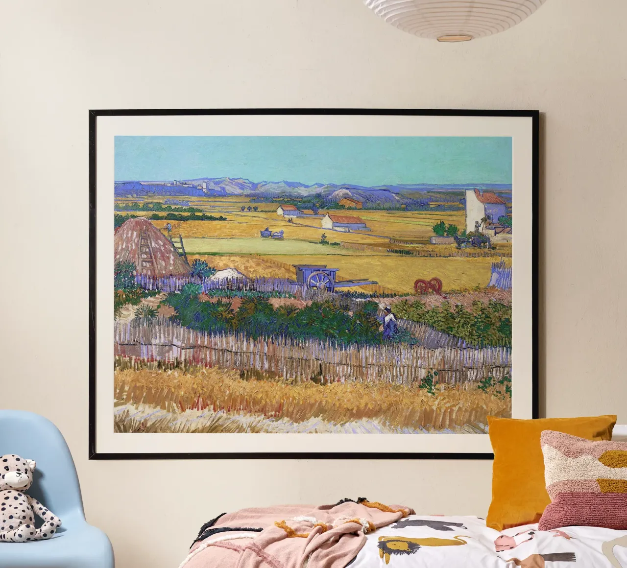 Paesaggio di vendemmia con carro blu di Vincent van Gogh poster con telaio in plastica da Christopher Soto