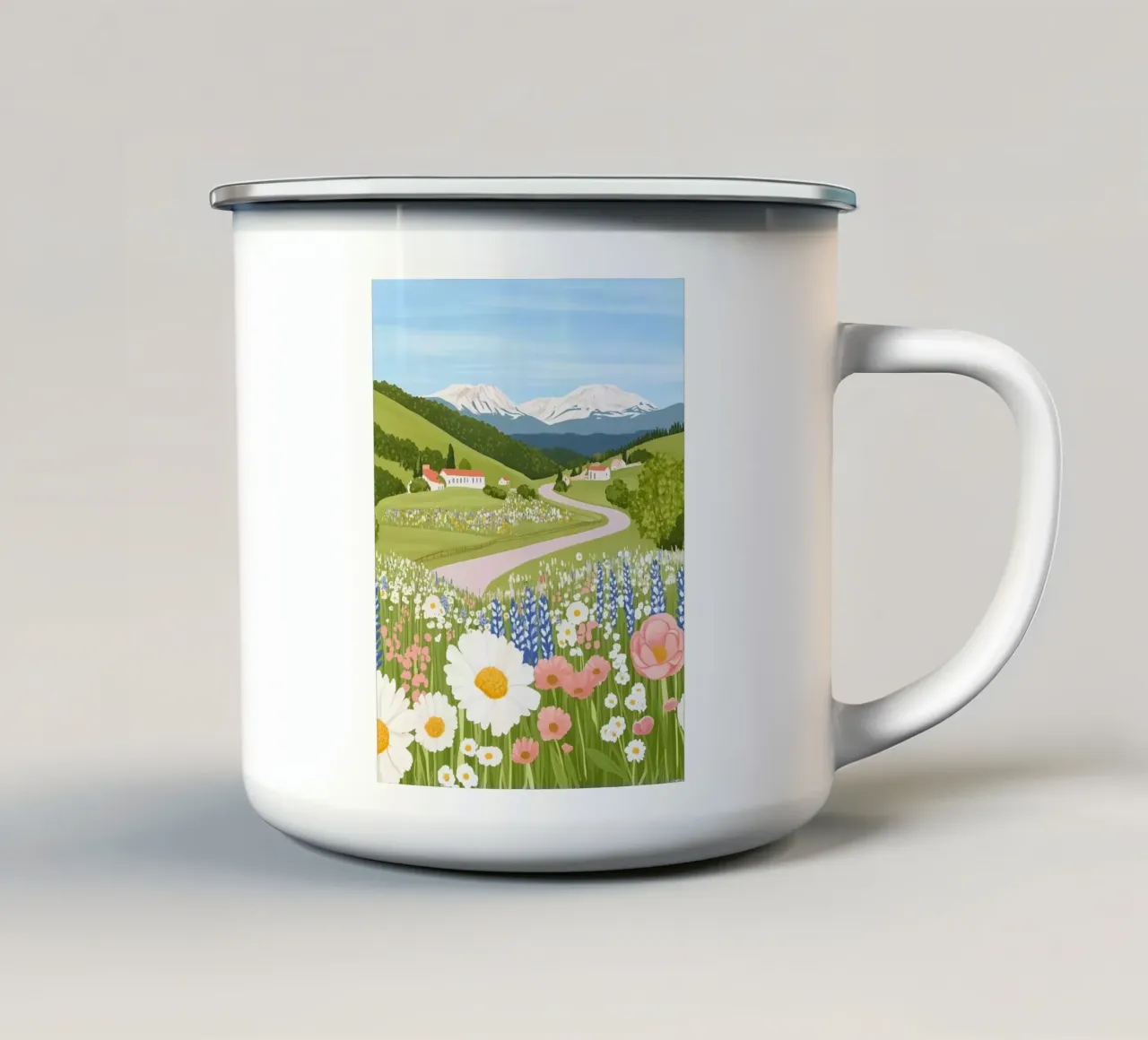 peaceful scenery with flowers and wind tazza in smalto da carsa
