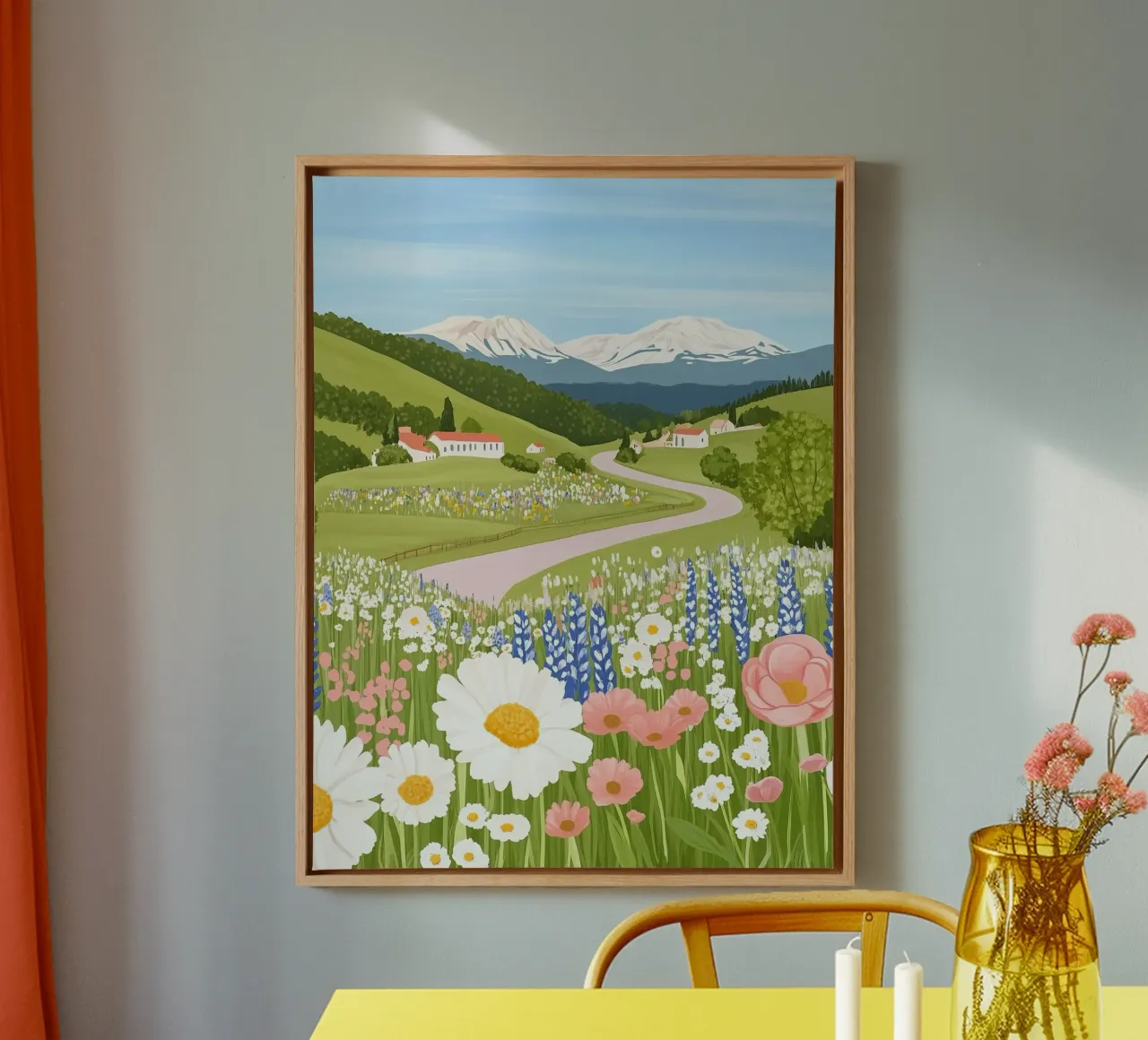 peaceful scenery with flowers and wind canvas met Baklijst van carsa