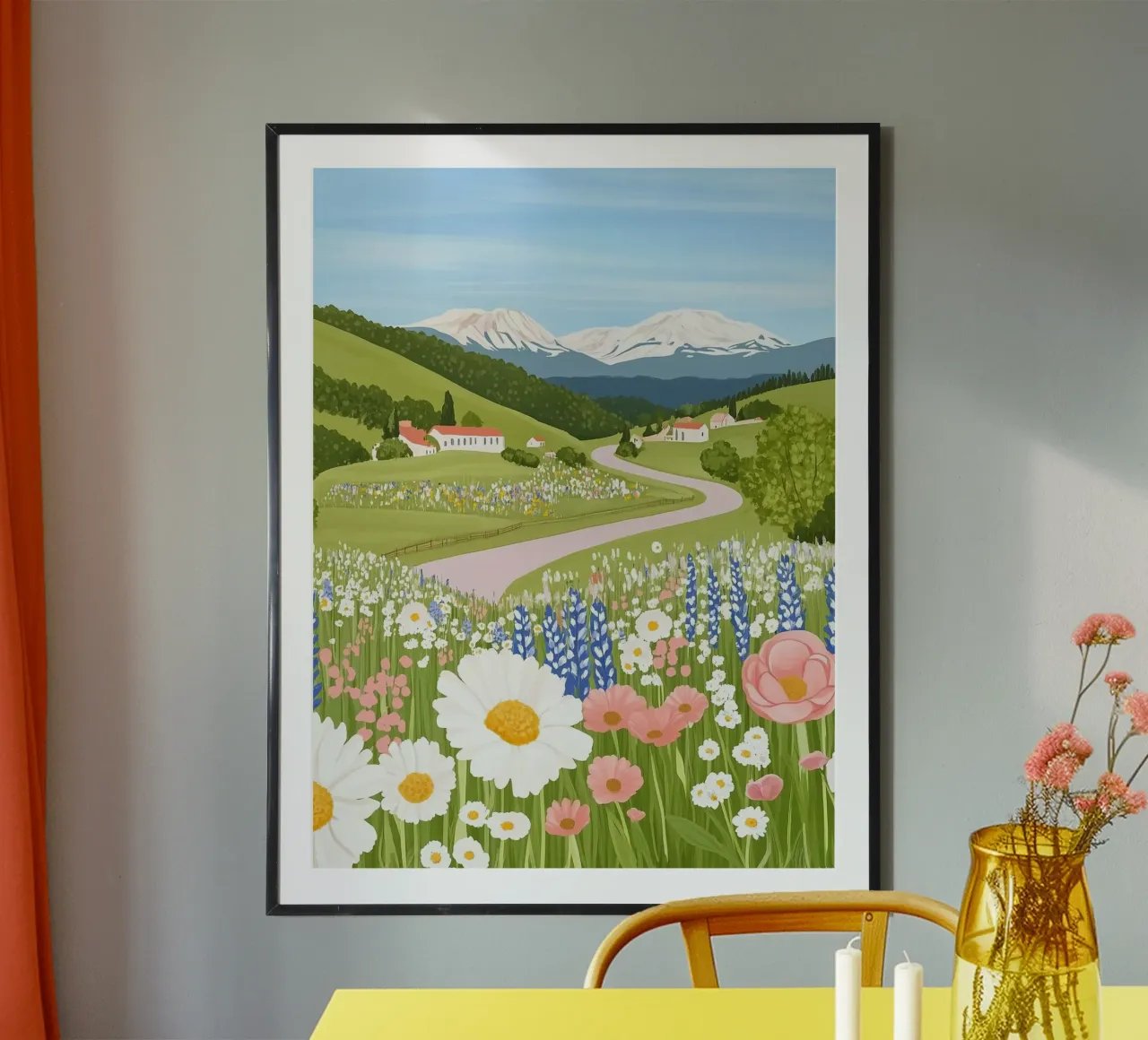 peaceful scenery with flowers and wind poster con telaio in alluminio da carsa