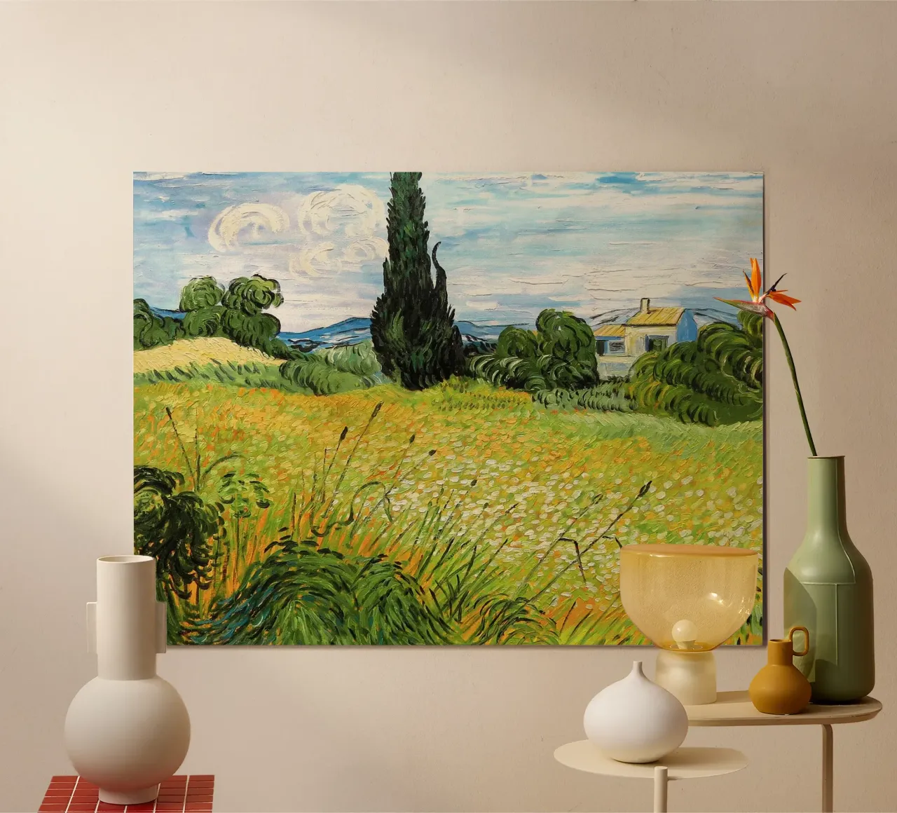 Paesaggio con mais verde poster con telaio in alluminio da Christopher Soto