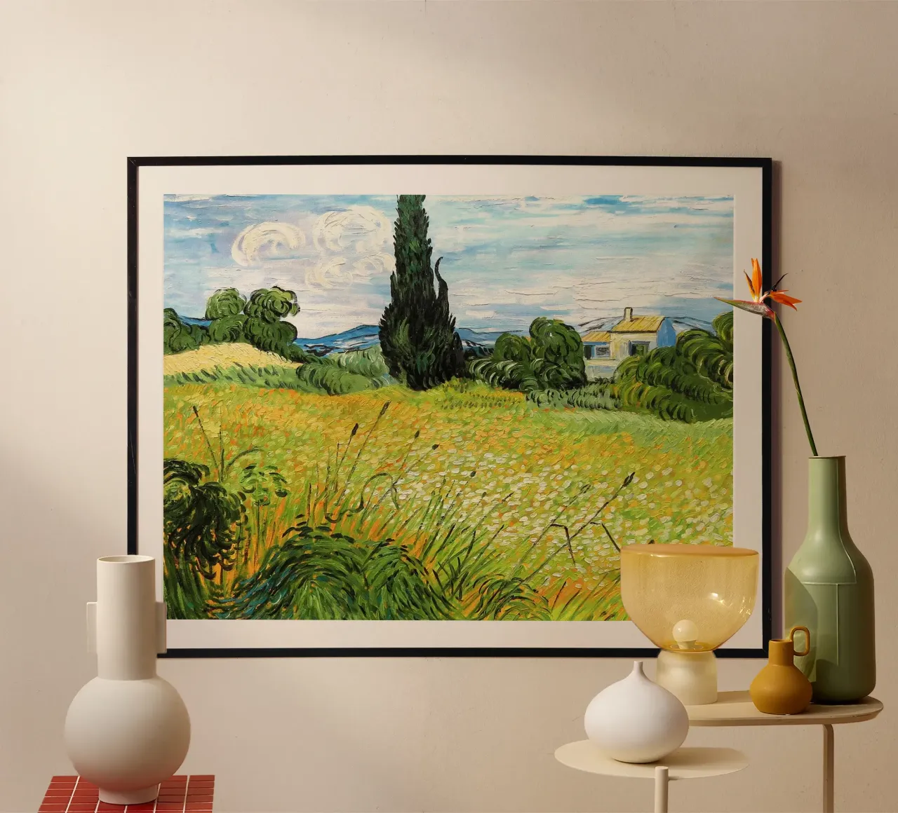 Paesaggio con mais verde poster con telaio in alluminio da Christopher Soto