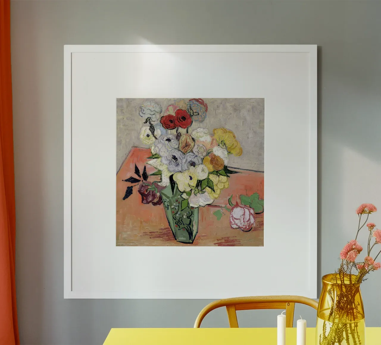 Rose e anemoni poster con telaio in alluminio da Christopher Soto