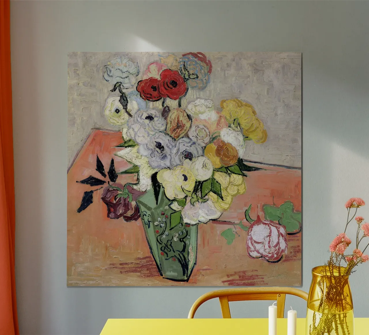 Rose e anemoni poster con telaio in alluminio da Christopher Soto