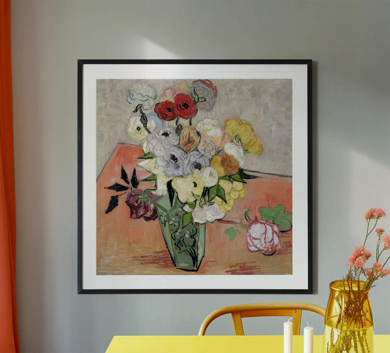 Rose e anemoni poster con telaio in alluminio da Christopher Soto