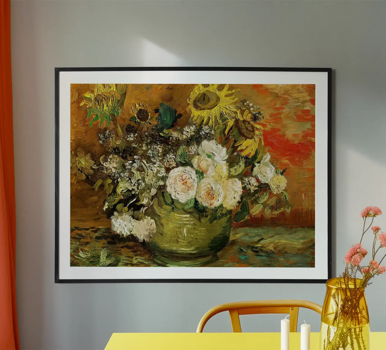 Rose e girasoli poster con telaio in alluminio da Christopher Soto