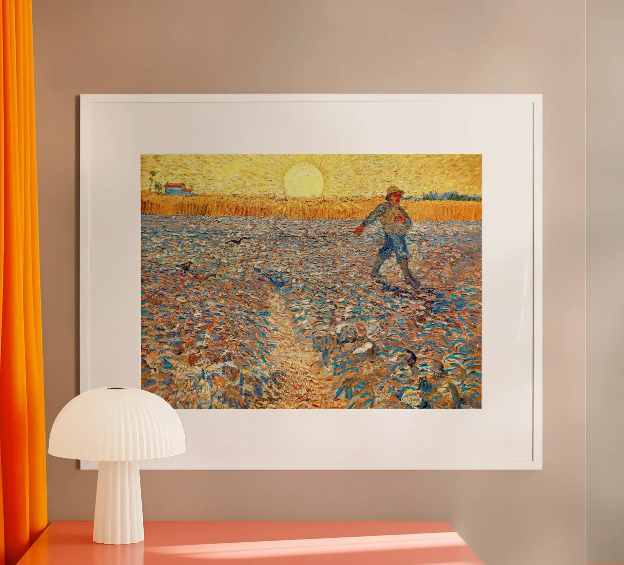 Seminatore al tramonto poster con telaio in legno da Christopher Soto
