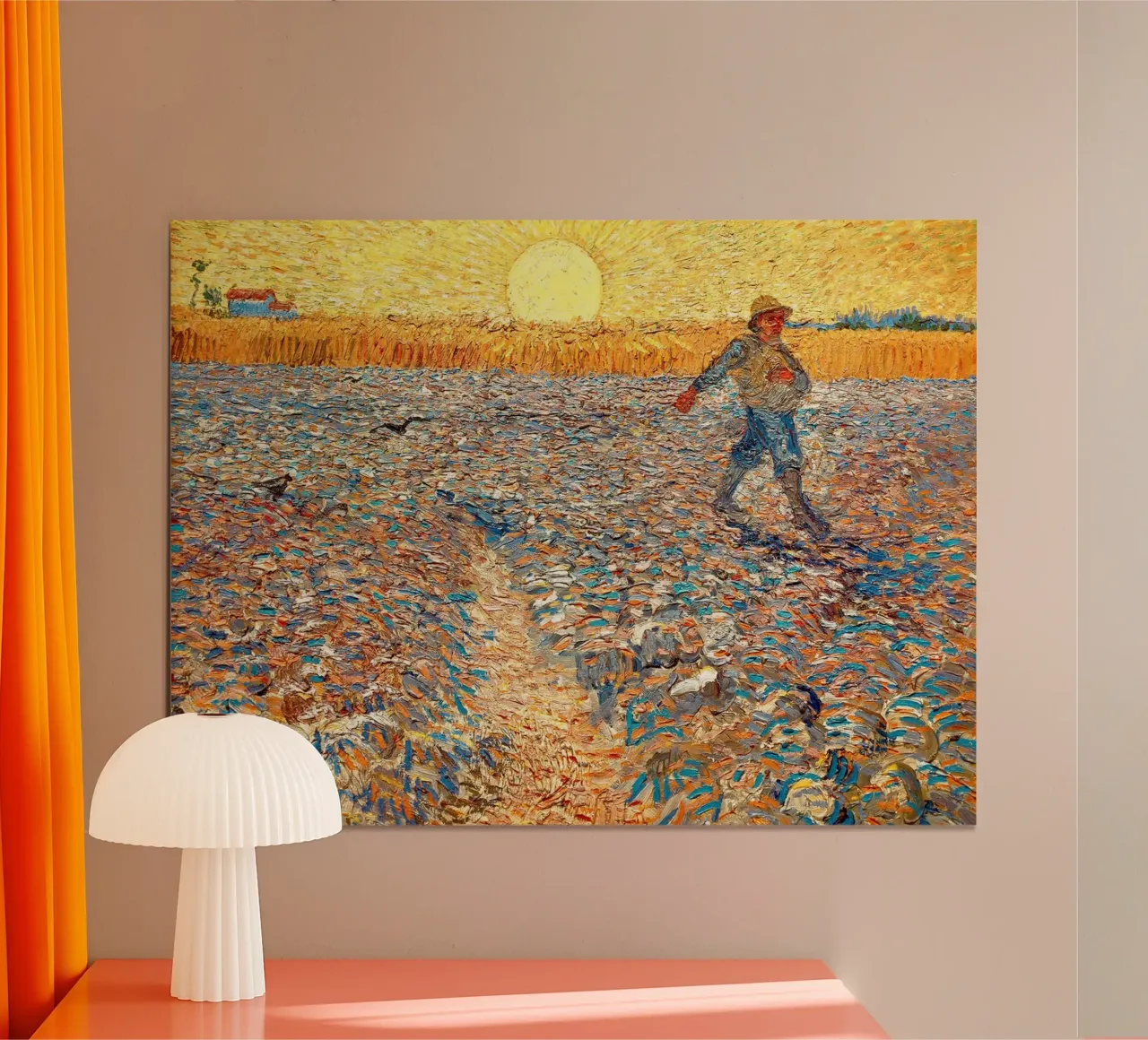 Seminatore al tramonto poster con telaio in legno da Christopher Soto