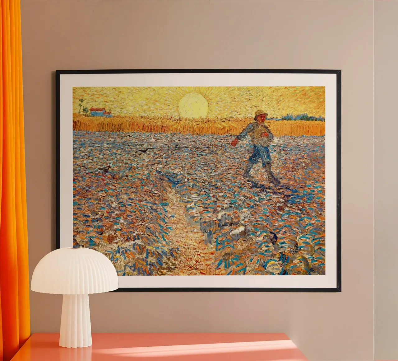 Seminatore al tramonto poster con telaio in legno da Christopher Soto