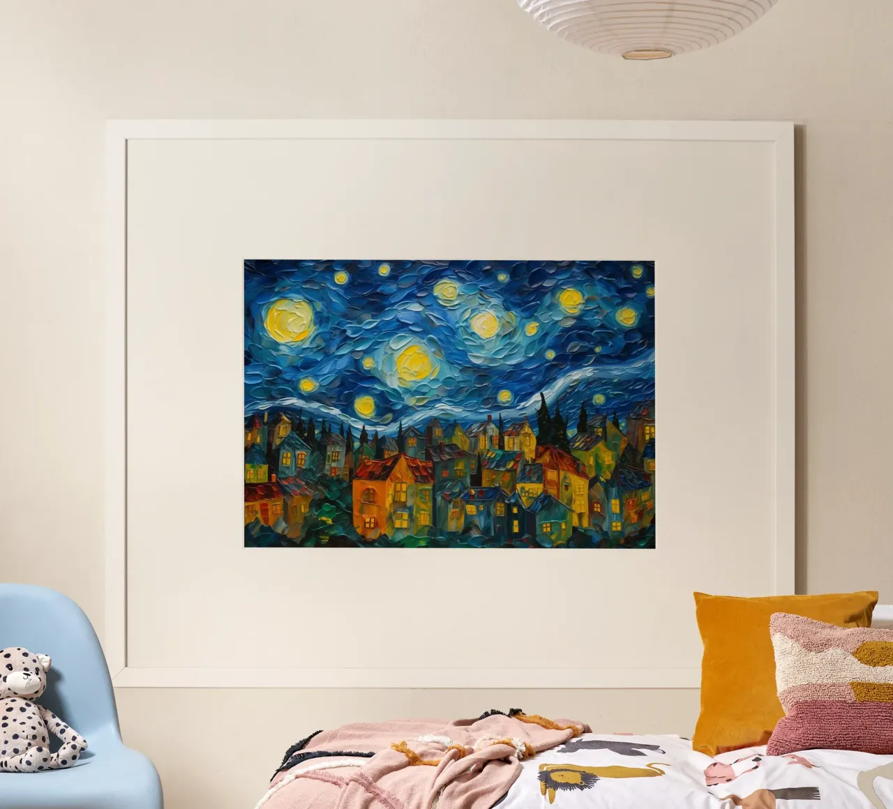 Notte stellata sulla città di Michael artefatti poster con telaio in alluminio da Christopher Soto