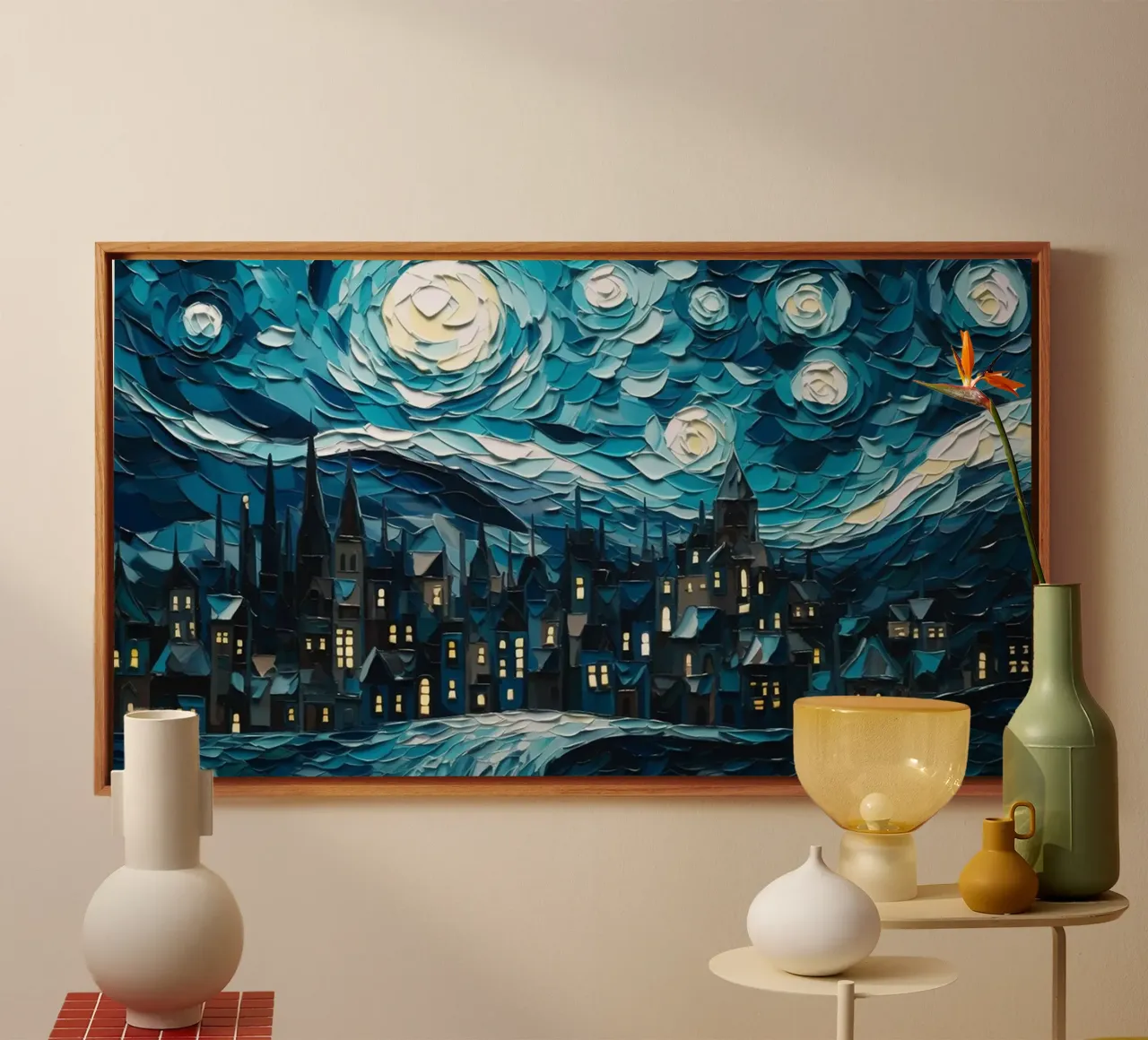 Notte stellata sulla città tela con Cornice a cassetta da Christopher Soto