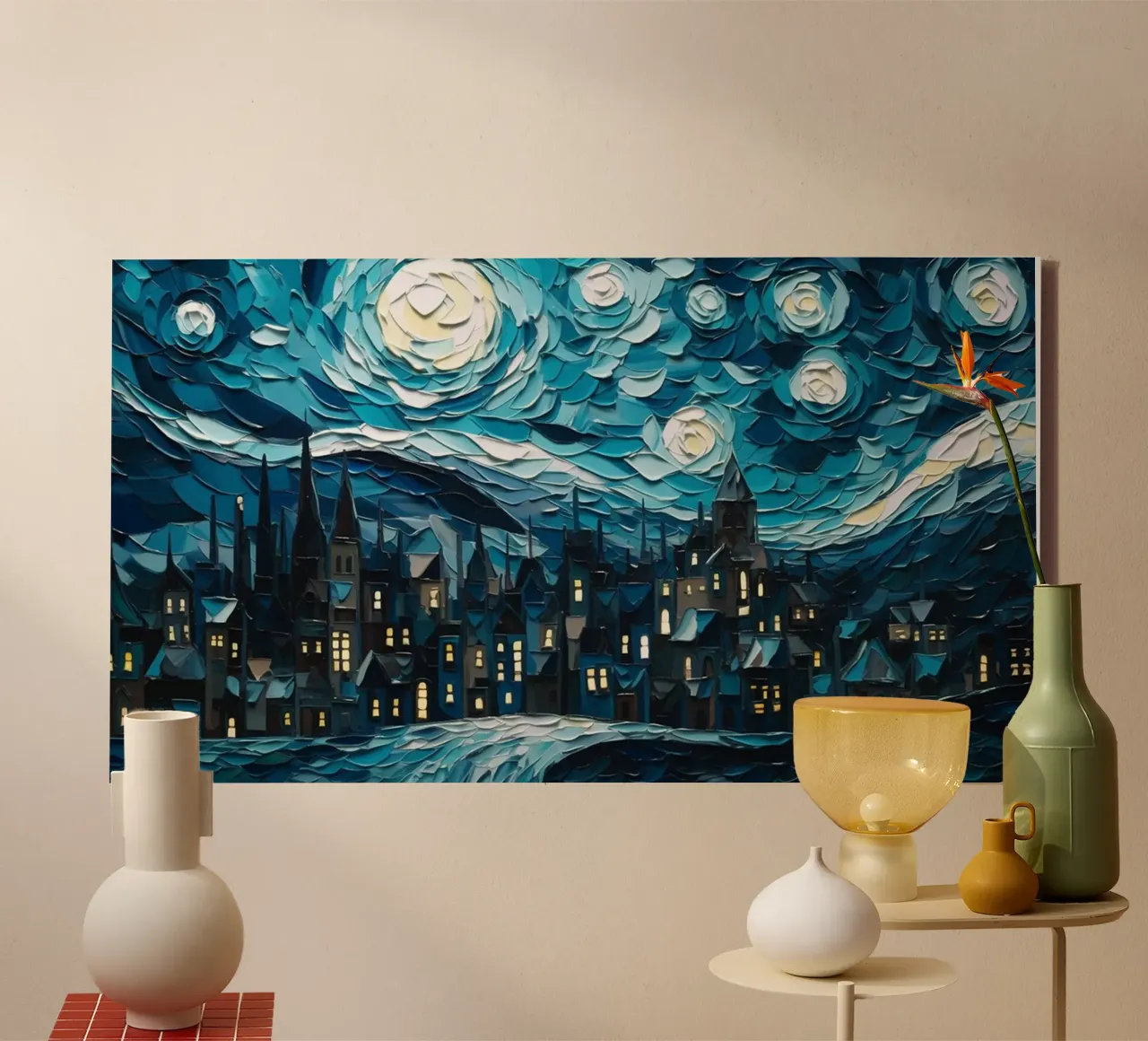 Notte stellata sulla città tela con Cornice a cassetta da Christopher Soto